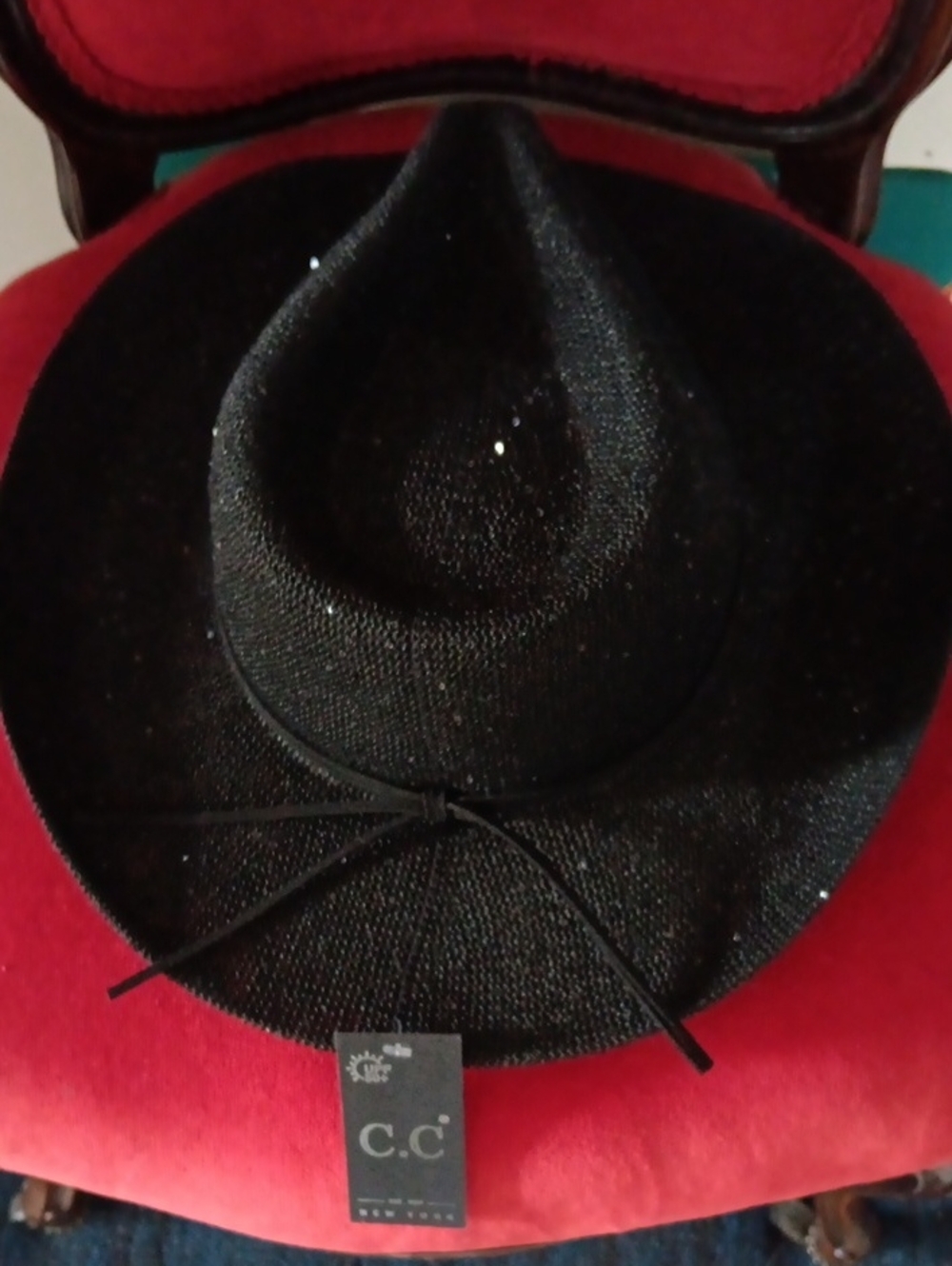 C.C Black Wide-Brim Fedora  Hat with Tie